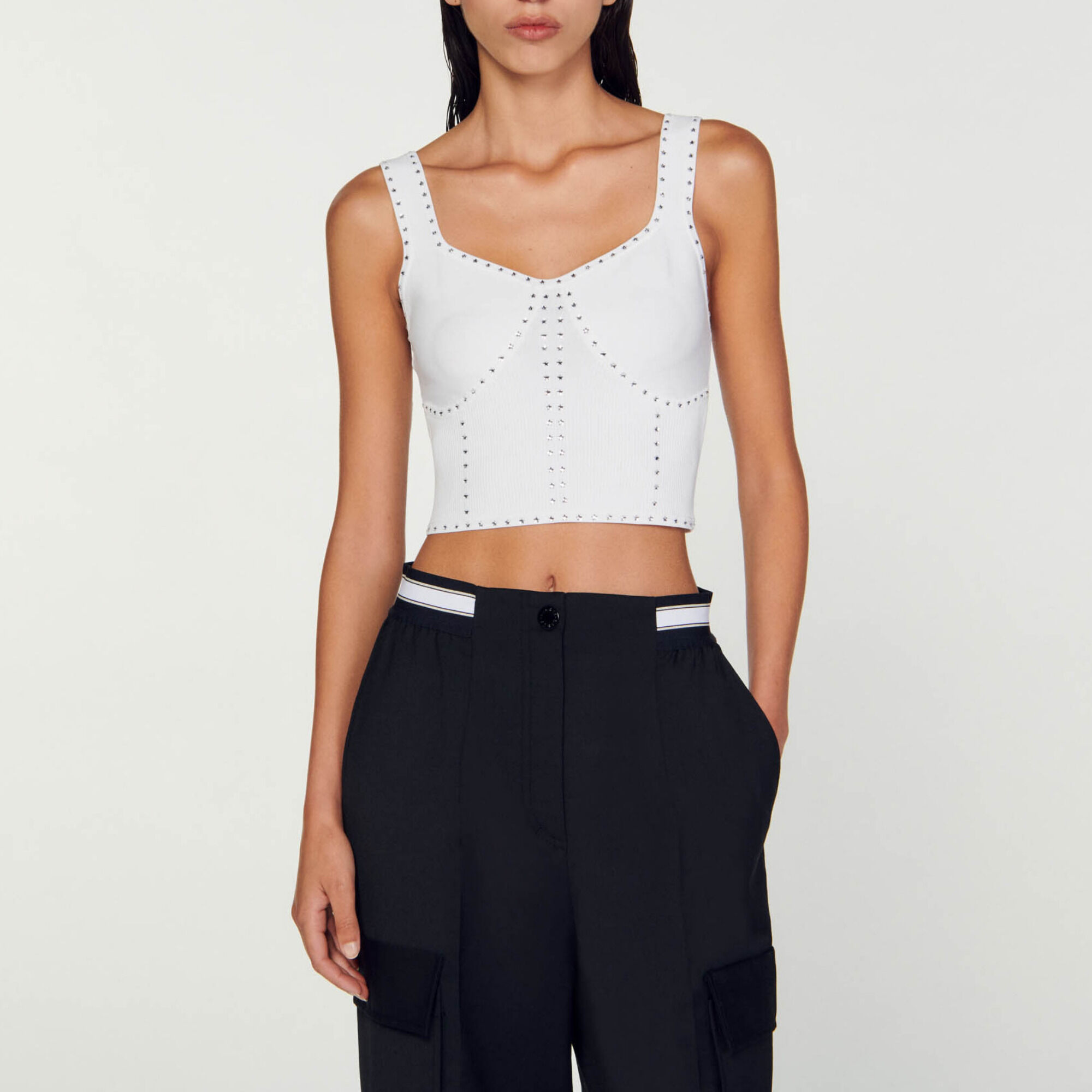 Top court en maille strassé