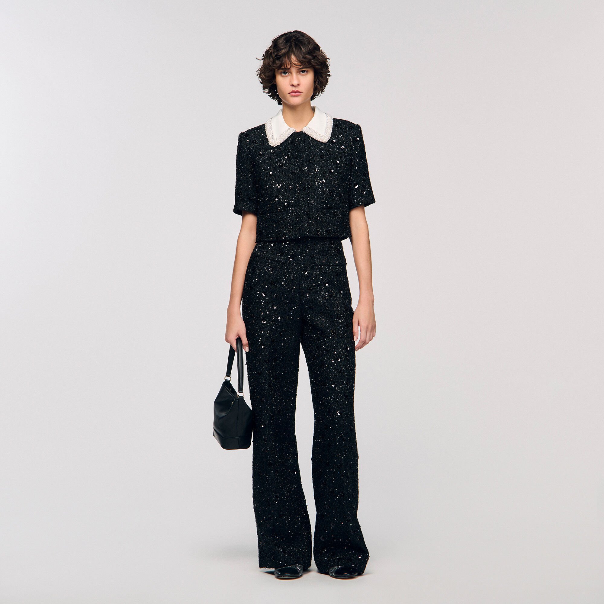 Veste courte en tweed strassé