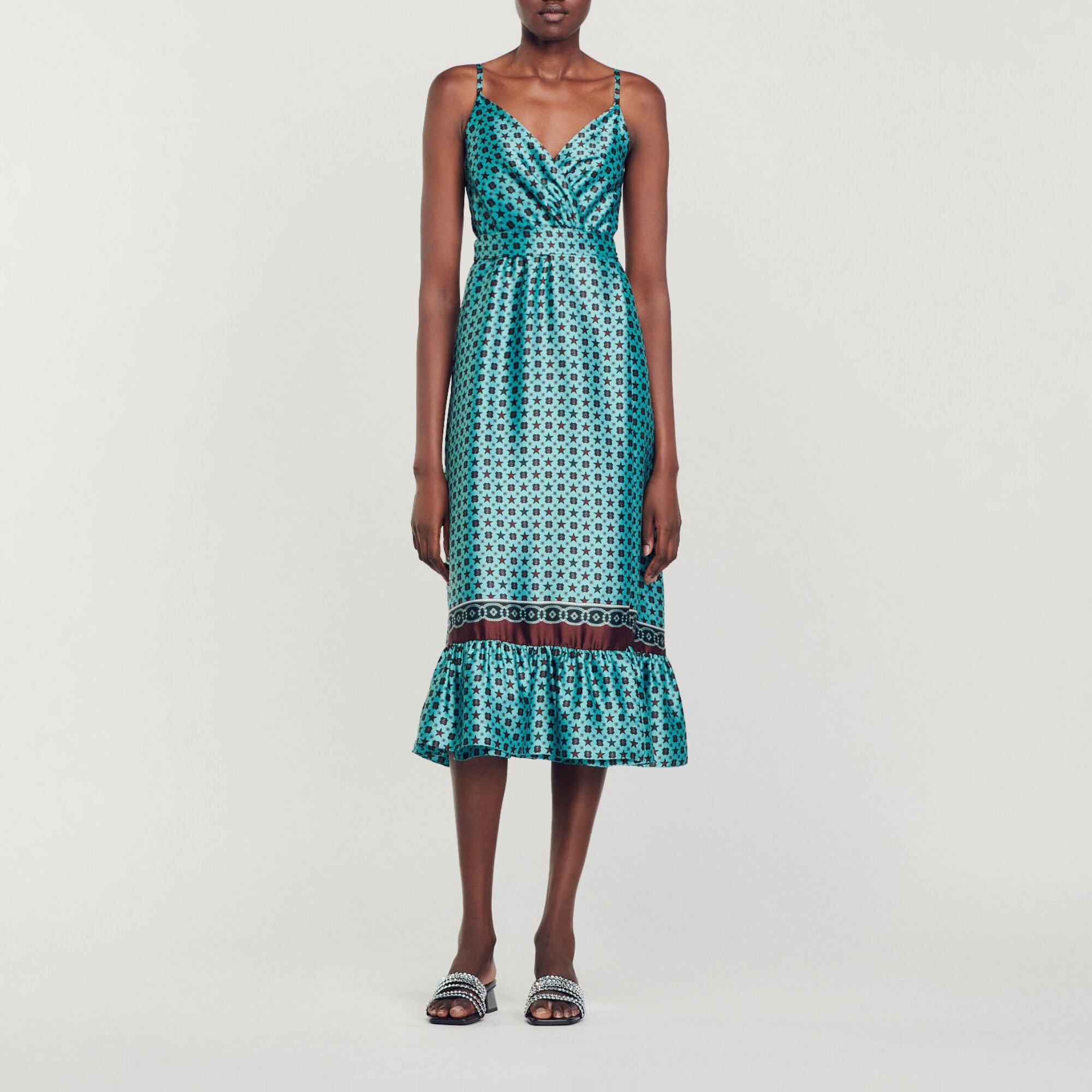 Robe midi satinée imprimée