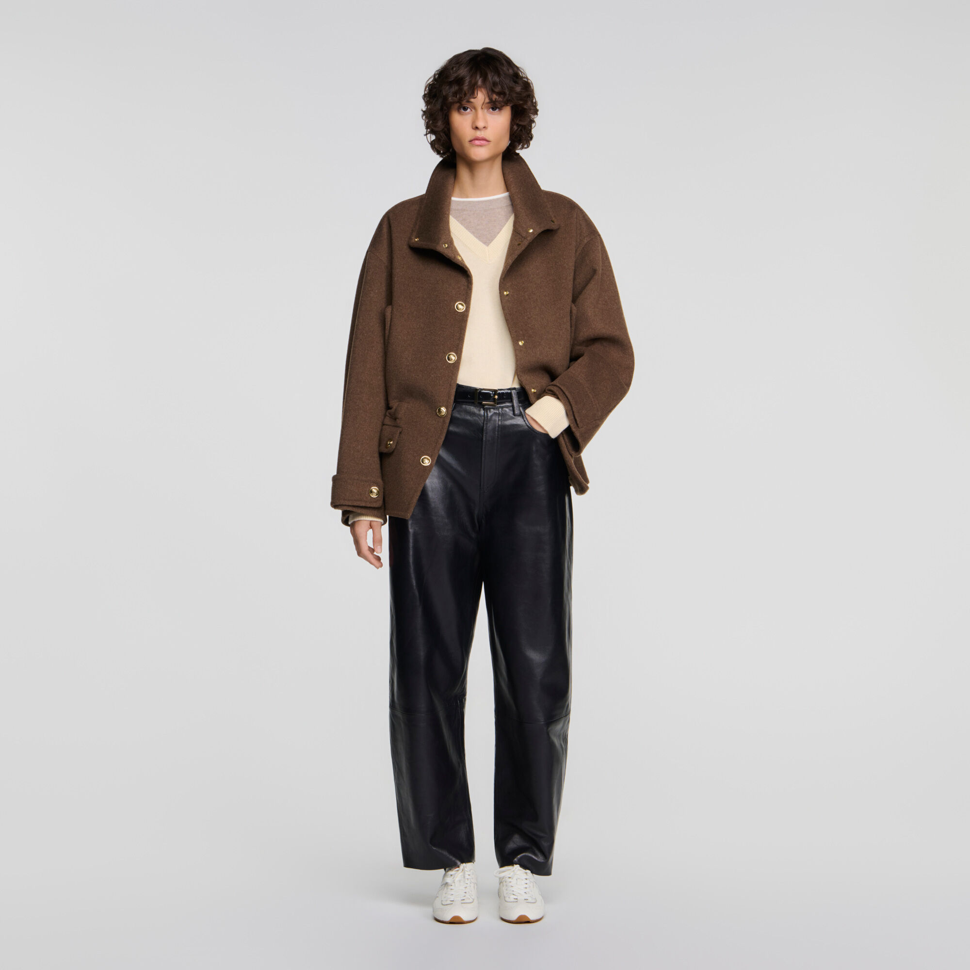 Manteau double face &agrave; col montant - Femme | Sandro Paris
