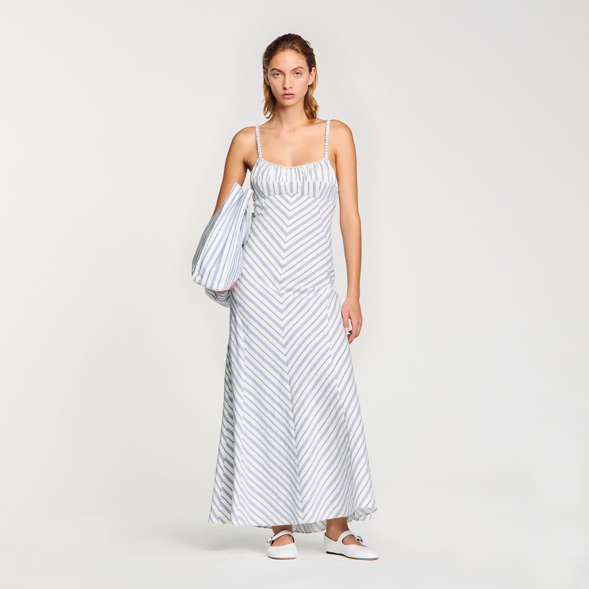 Robe longue rayée à bretelles