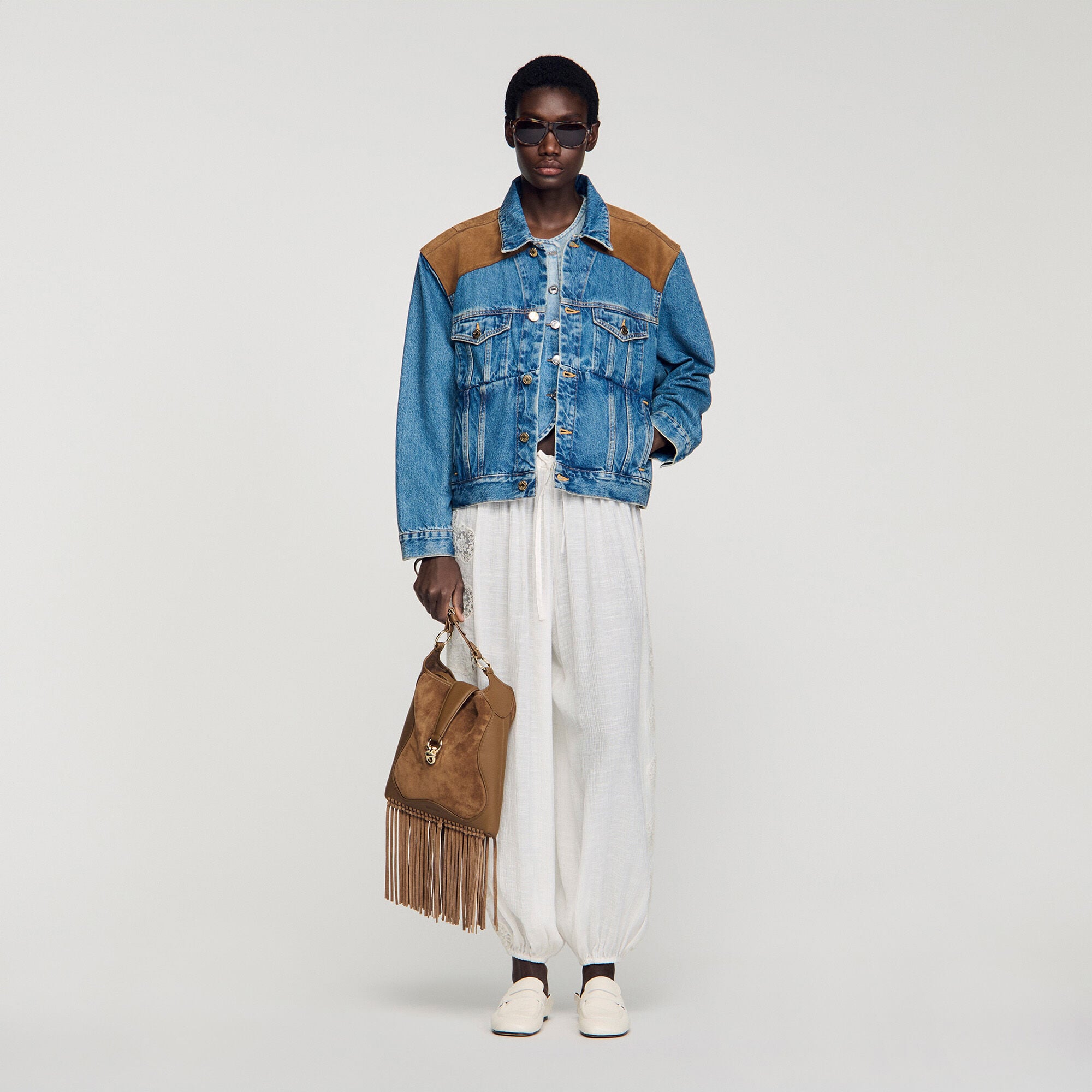 Sac en cuir et su&egrave;de &agrave; franges