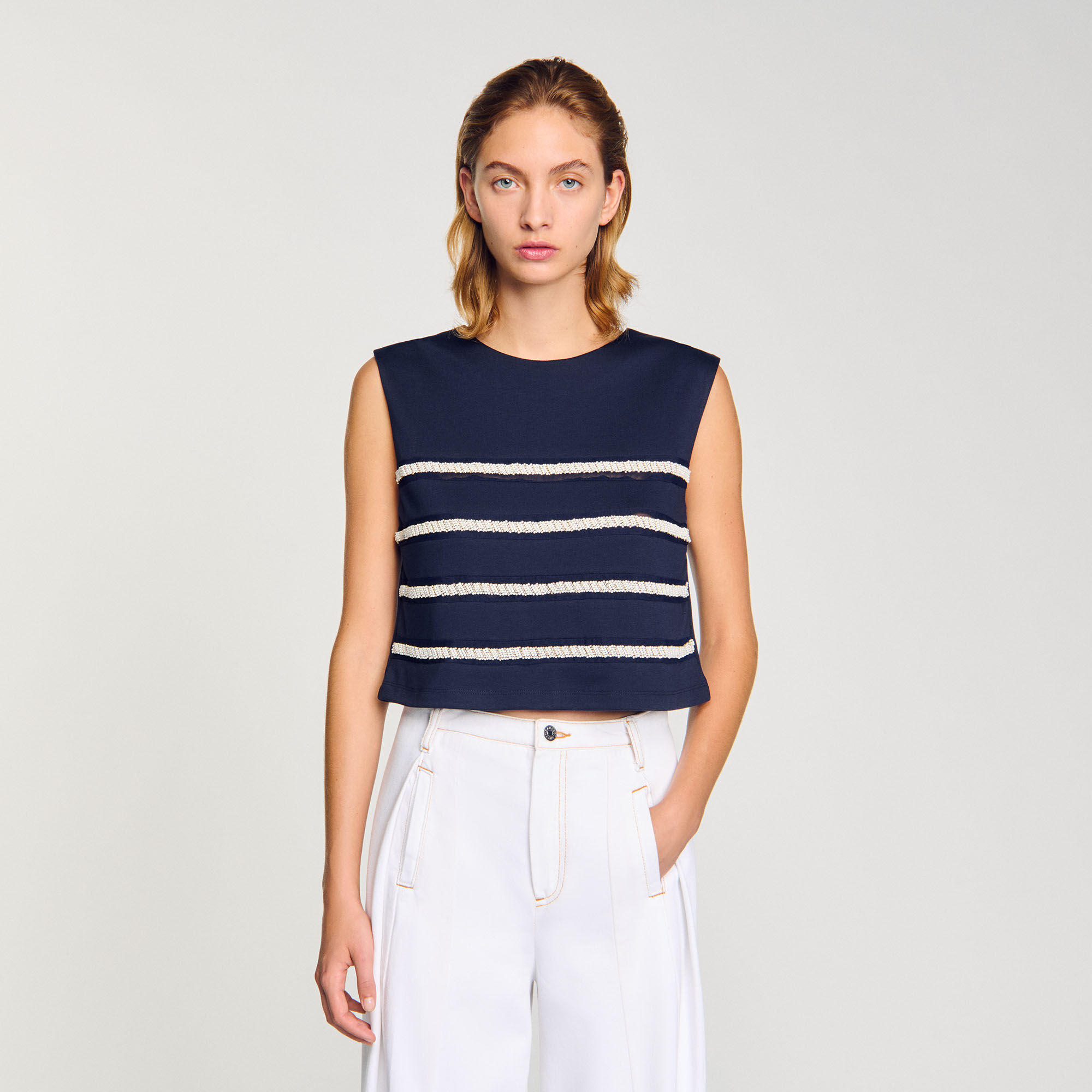 T-shirt sans manches marinière