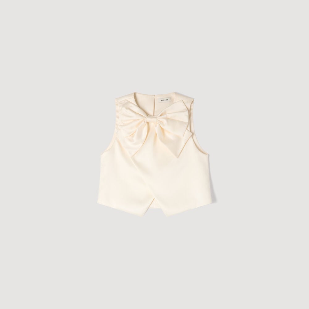 Sandro Kurzes Satin-Top mit Schleife – Ecru – Ansicht 6