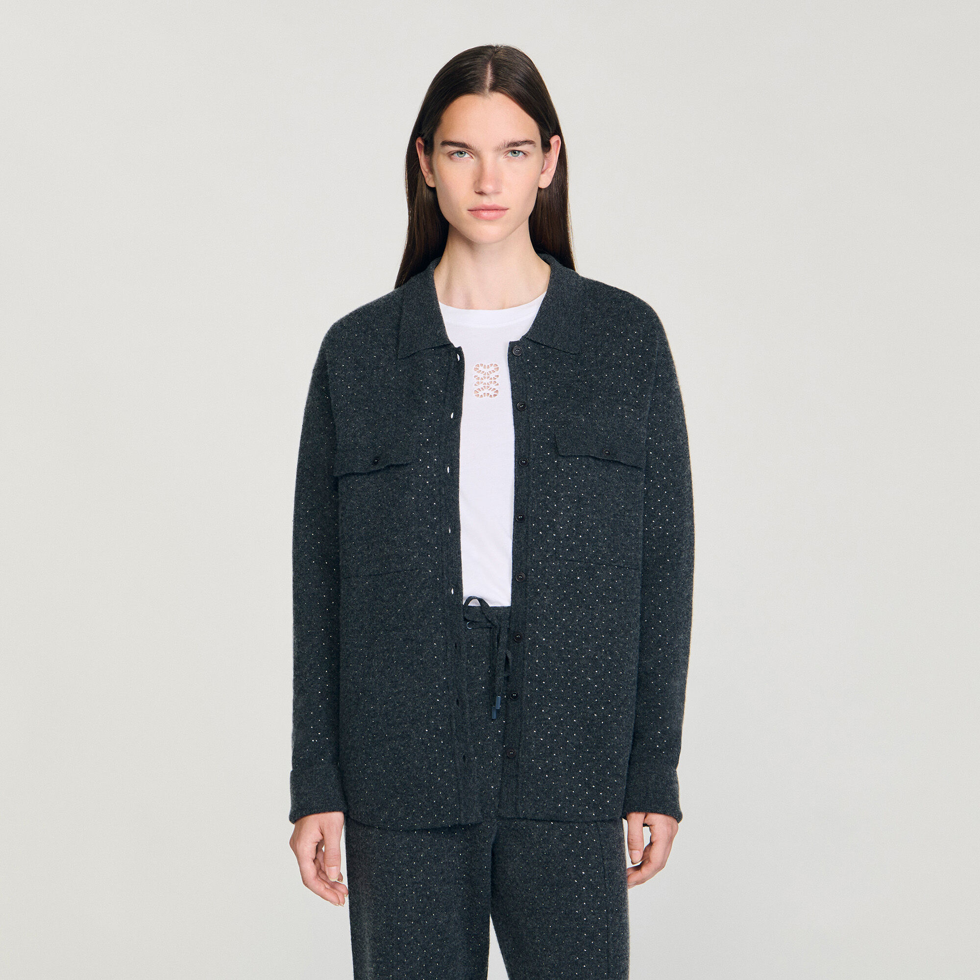 Cardigan long à strass