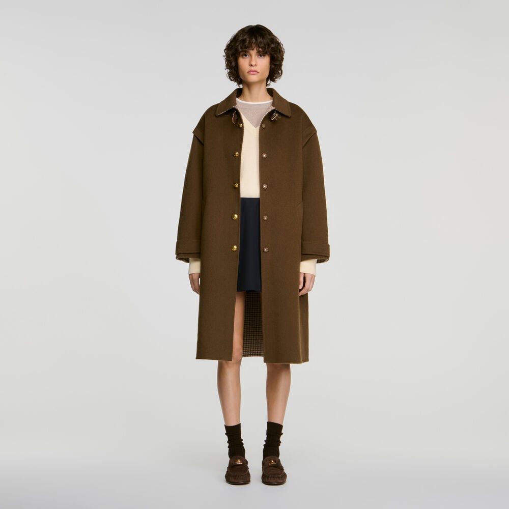 Sandro Manteau en laine double face – Kaki – vue 2