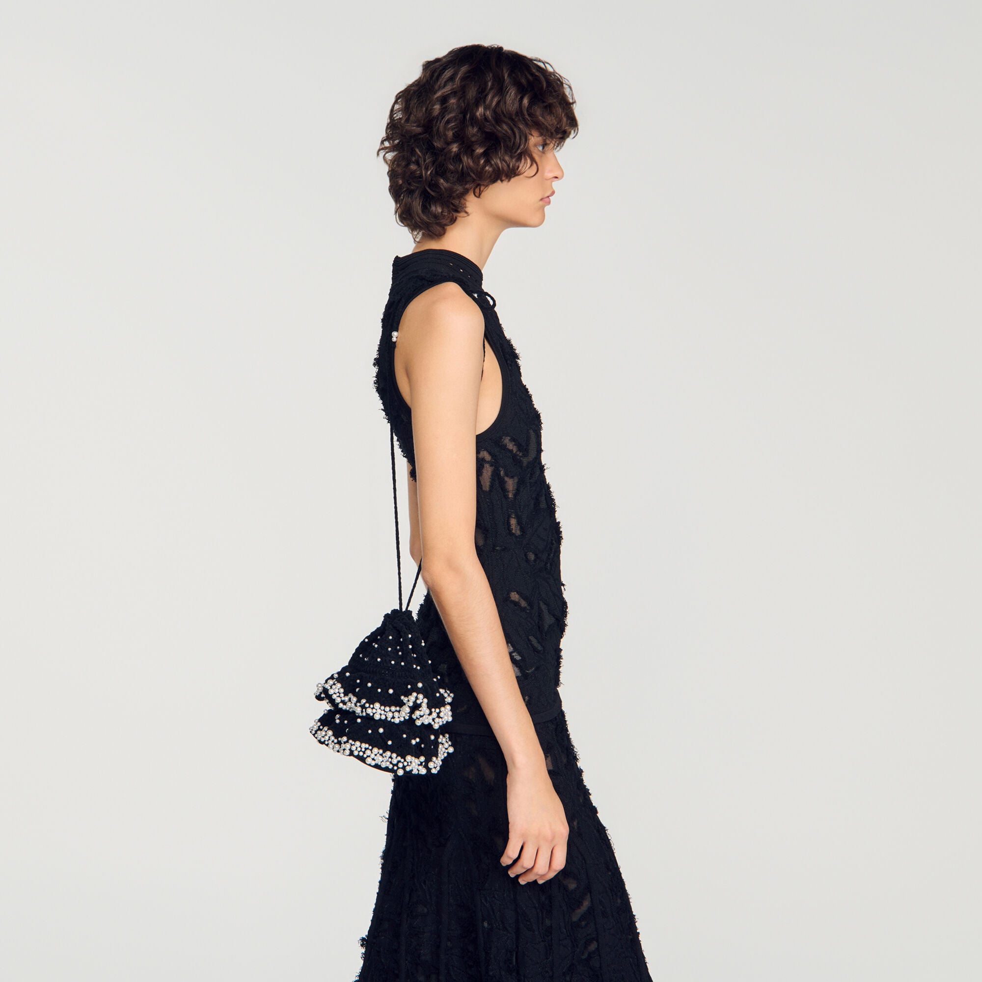 Sac en maille &agrave; perles  - Femme | Sandro Paris