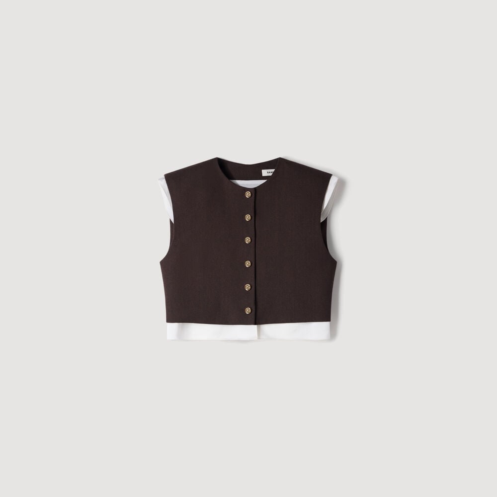 Sandro Top court en laine 2 en 1 – Brun – vue 6