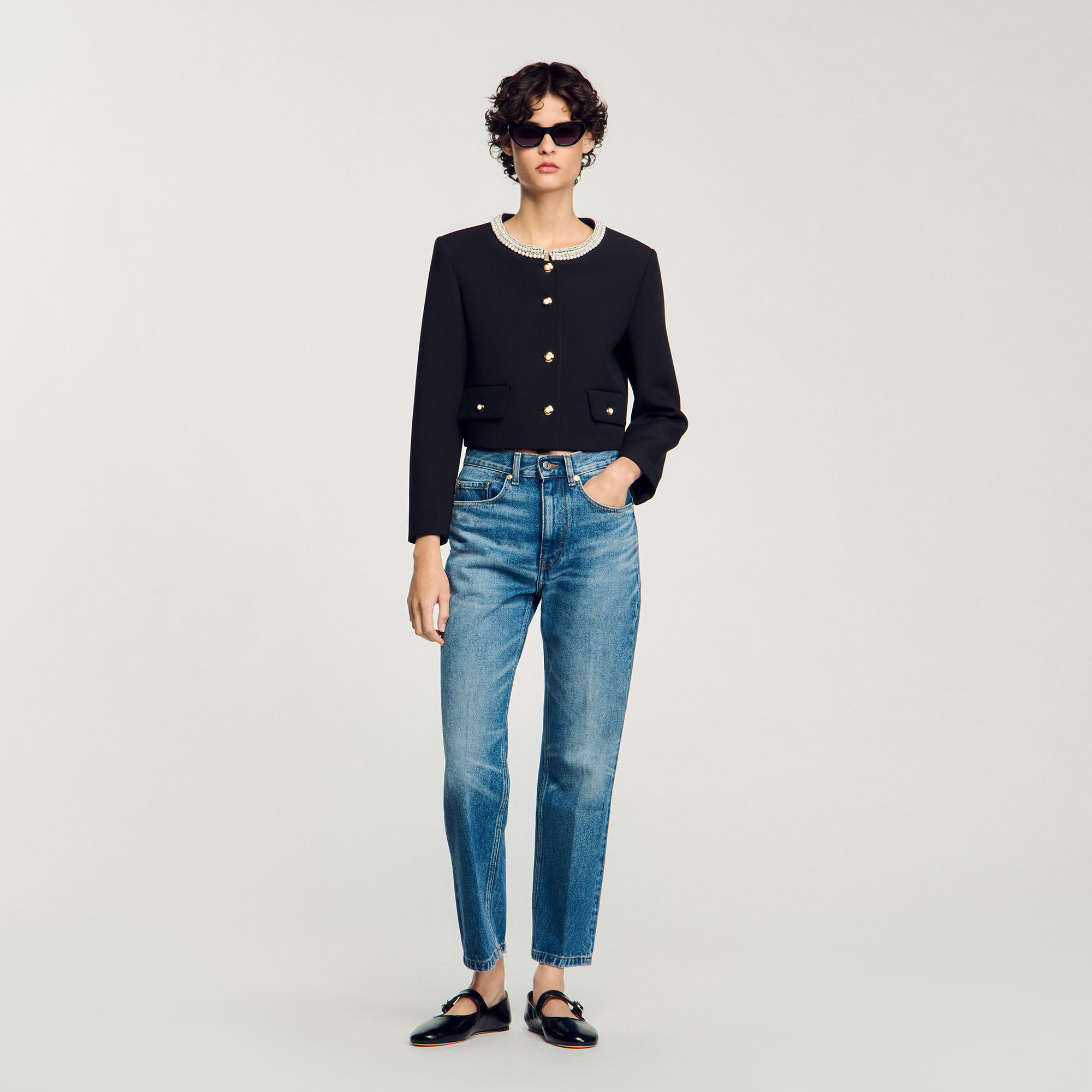 Veste à col perlé