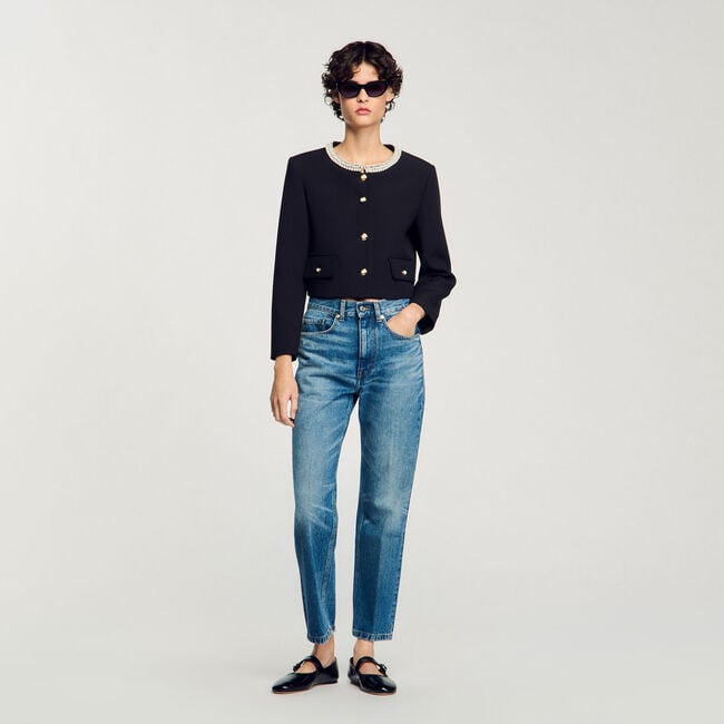 Veste à col perlé