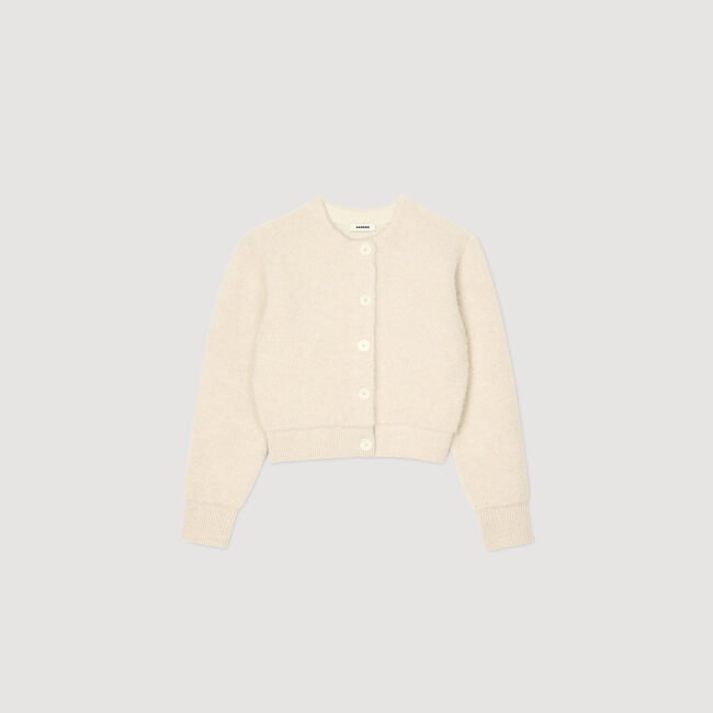 Cardigan court en maille duveteuse