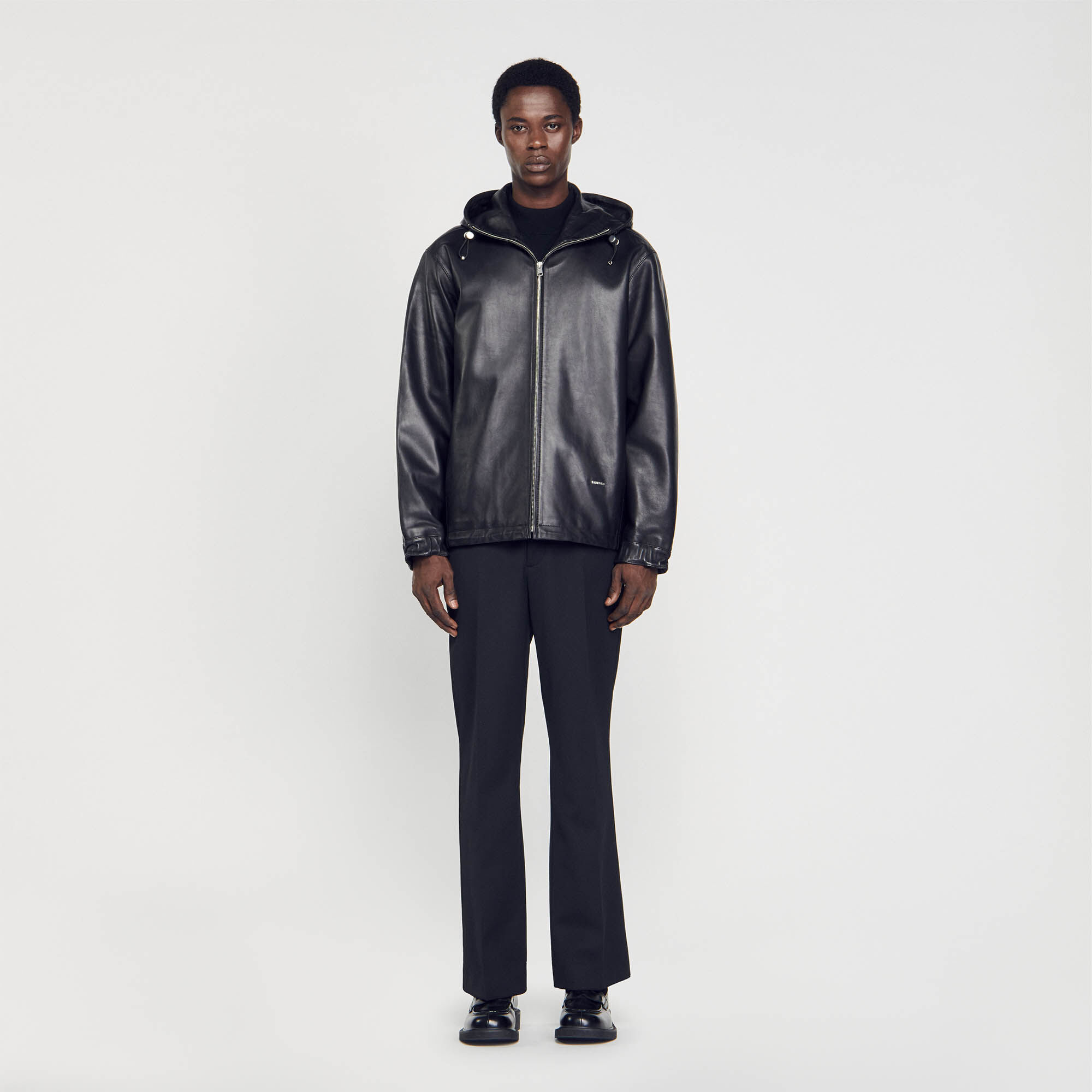 Blouson oversize en cuir gris noir pour homme Sandro Paris