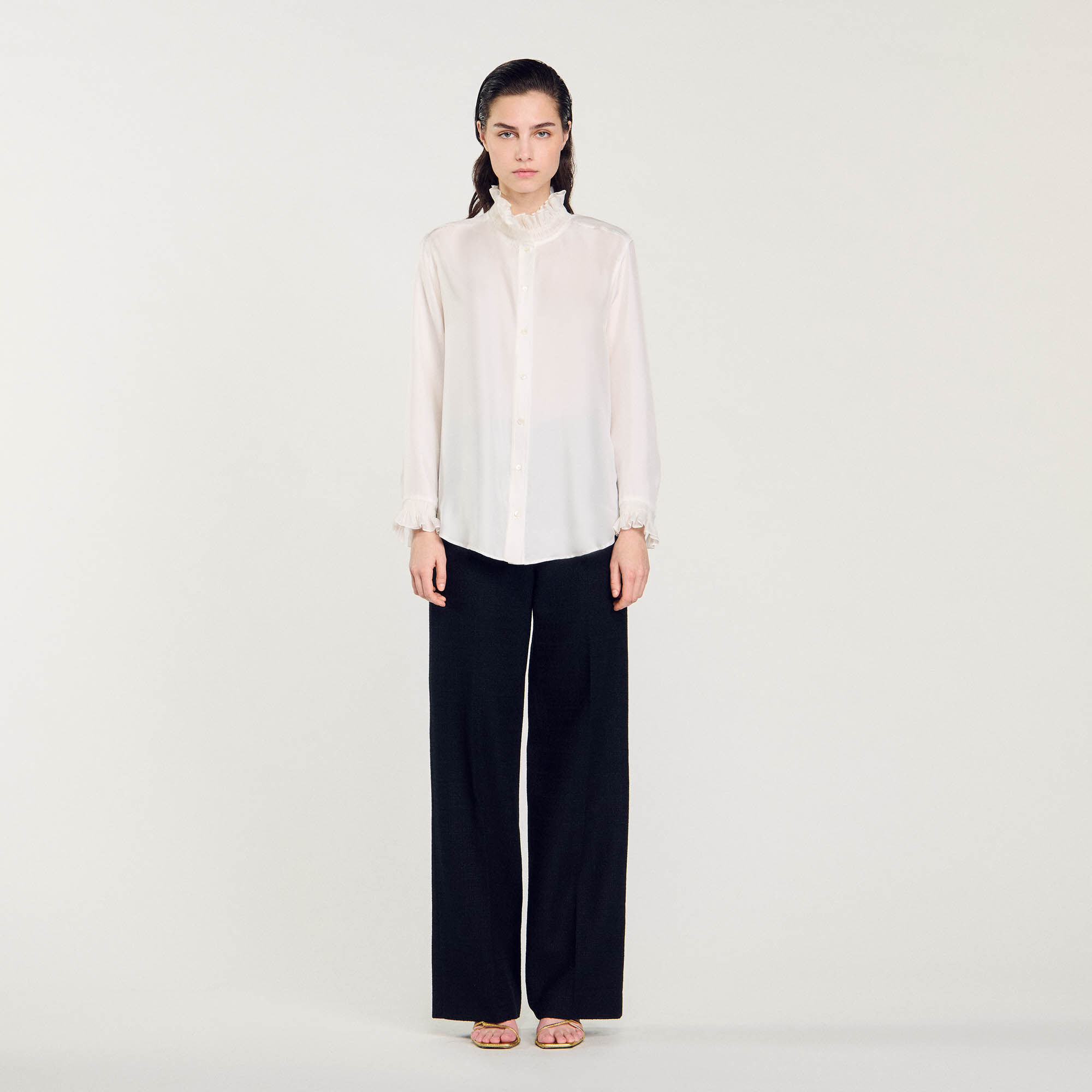 Chemise en soie à col froncé