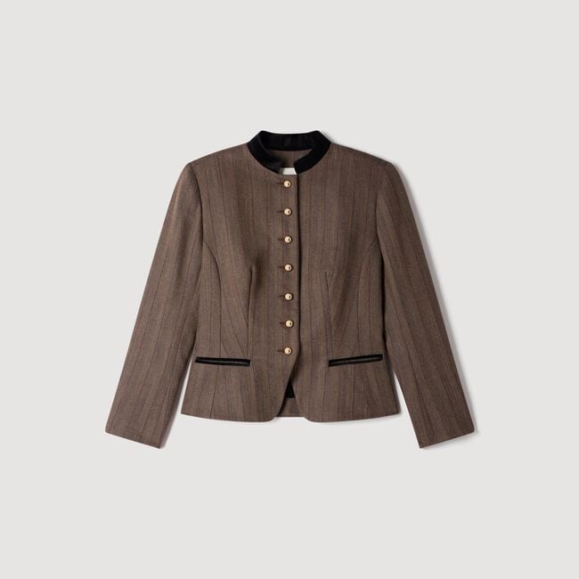 Veste de costume en laine ray&eacute;e - Femme | Sandro Paris