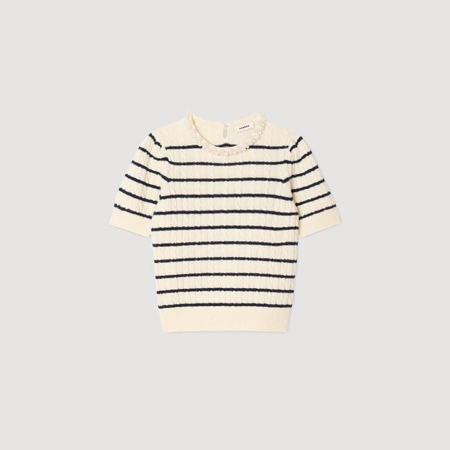 Pull à rayures et col perlé