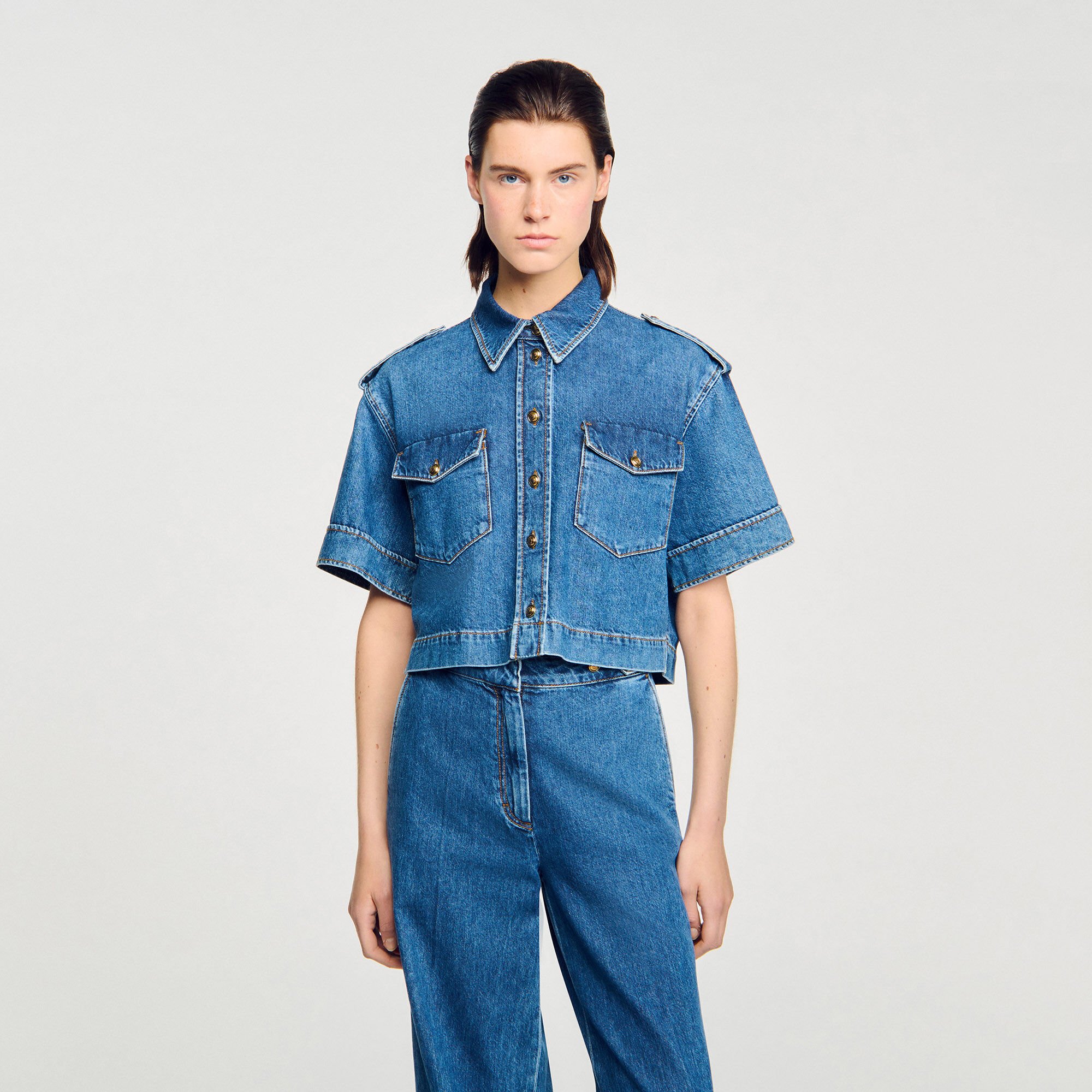 Chemise courte en denim