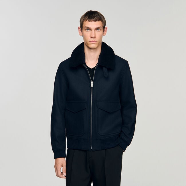 Blouson en laine col amovible - Homme | Sandro Paris