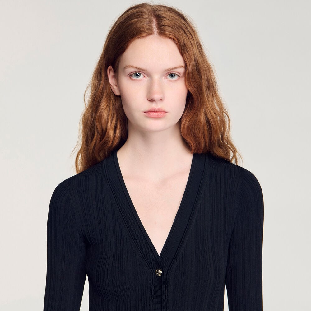 Sandro Robe longue en maille à volant – Noir – vue 3