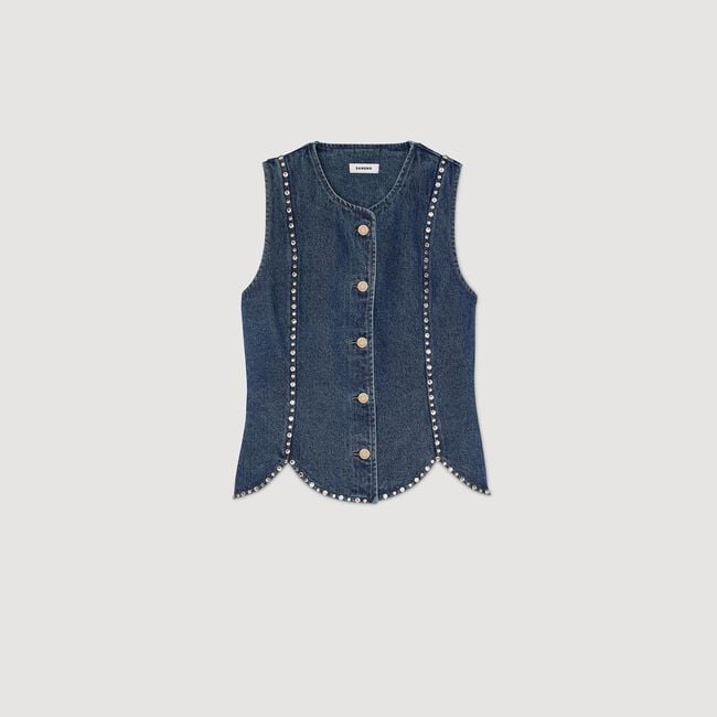 Top en denim strassé