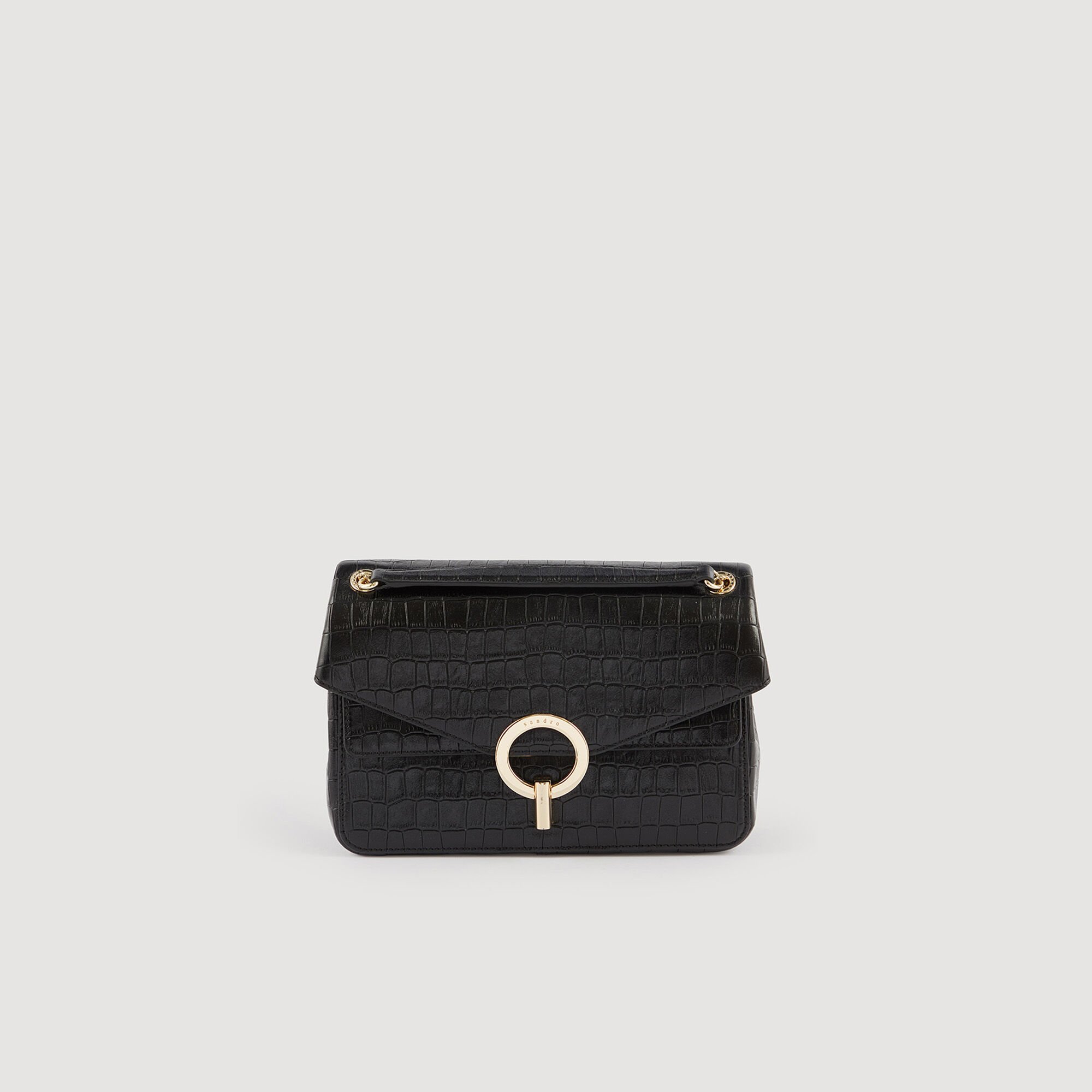 Sac Yza en cuir d une tannerie certifiee gris noir pour femme Sandro Paris