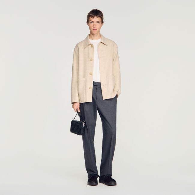 Blouson droit en laine boutonn&eacute;