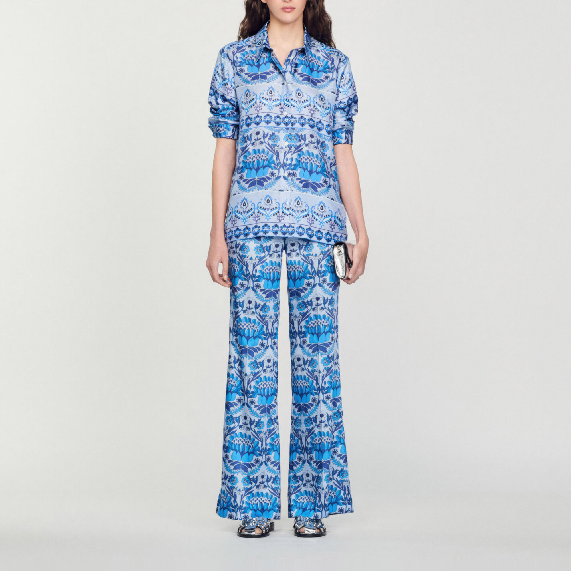 Pantalon fluide imprime foulard Blue Women Sandro Paris