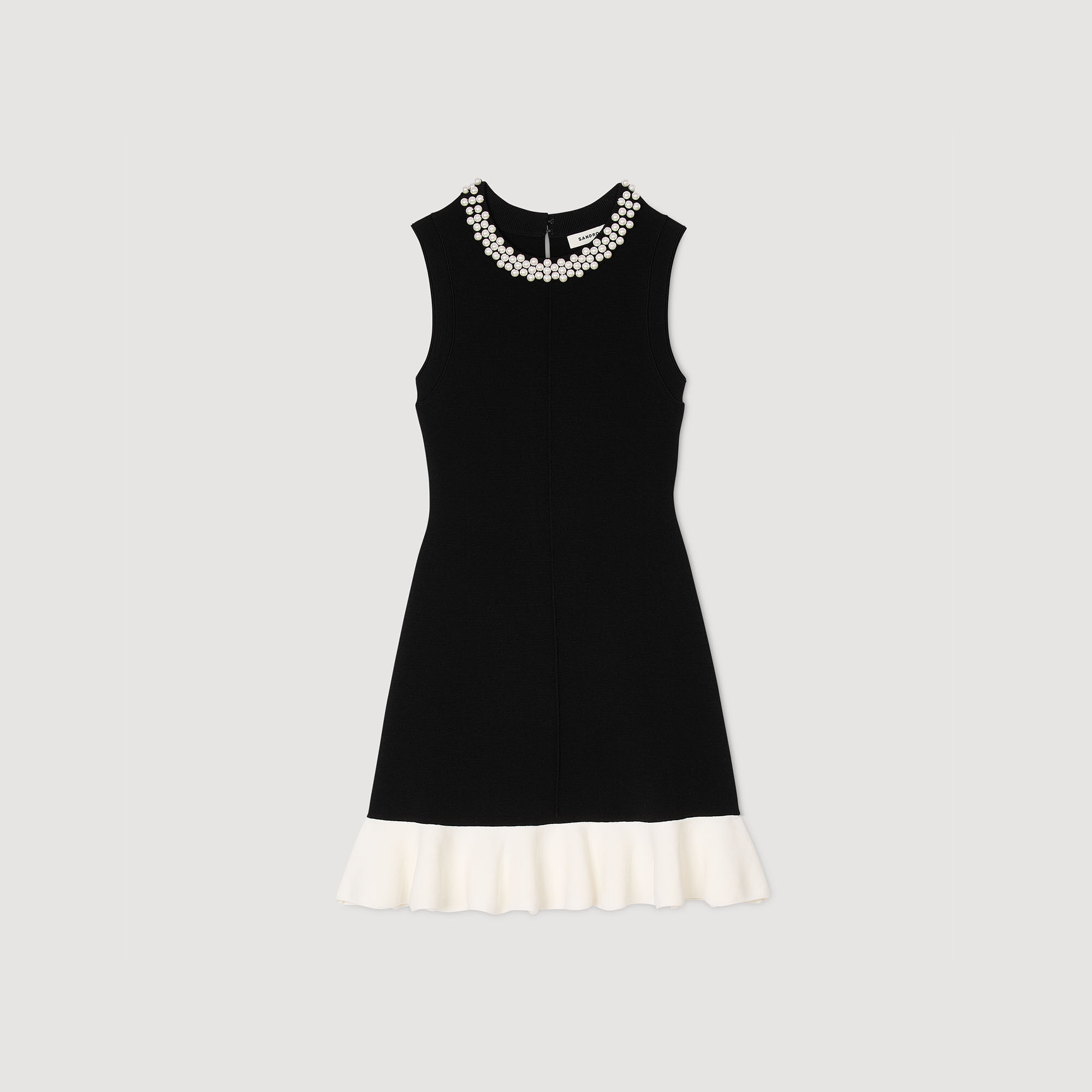 Robe courte en maille à col perlé