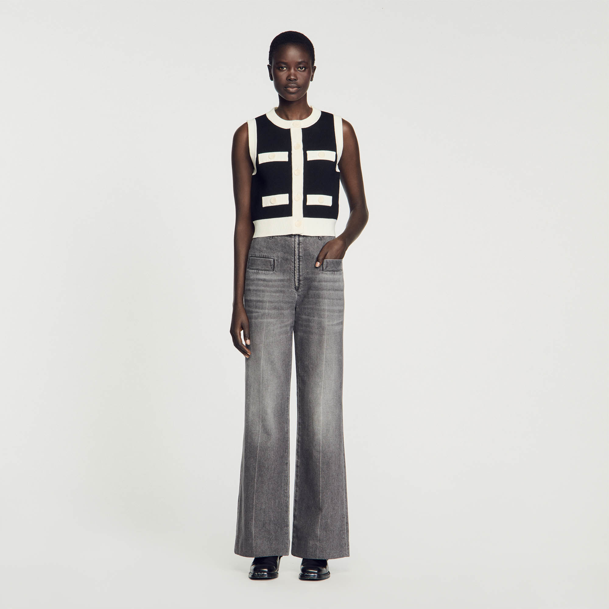 Gilet en maille sans manches gris noir pour femme Sandro Paris