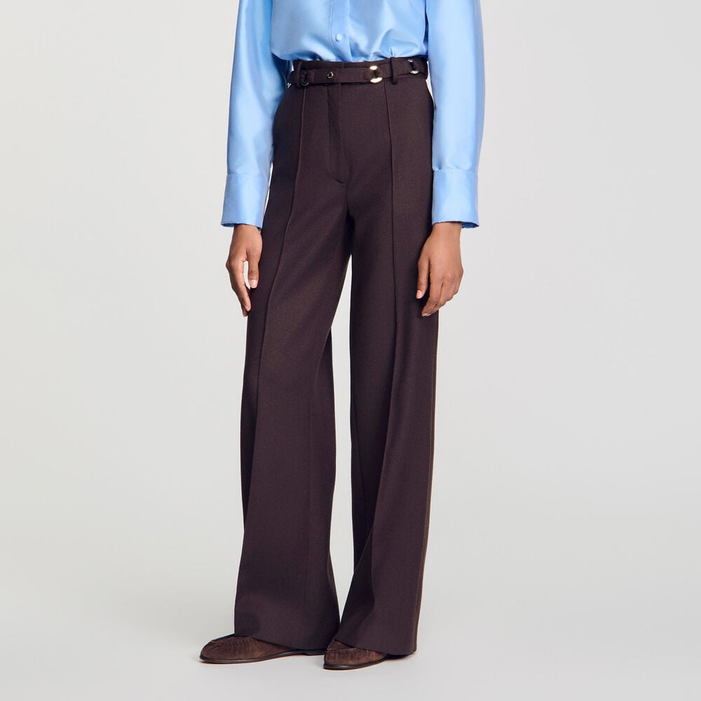 Sandro Pantalon à anneaux métalliques – Brun – vue 4