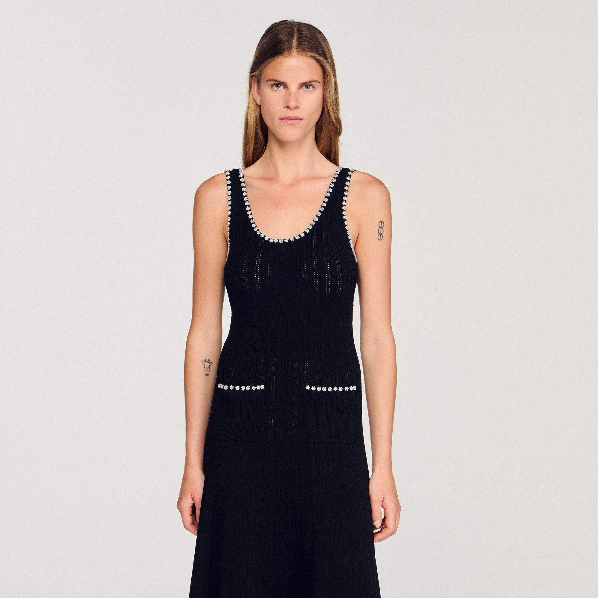 Robe longue à perles