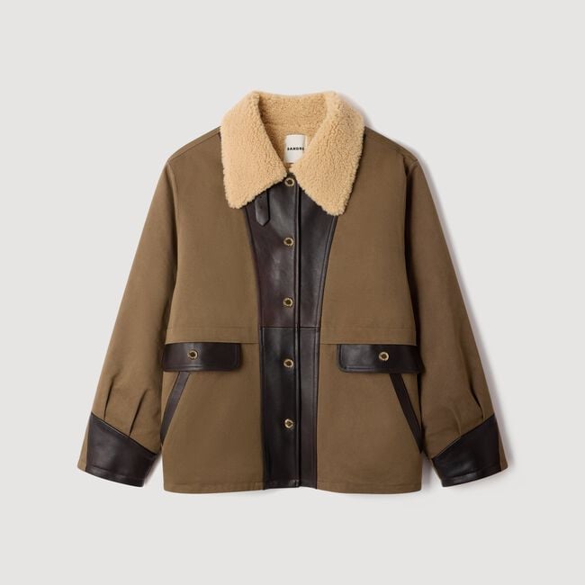Manteau peau lain&eacute;e bicolore - Femme | Sandro Paris