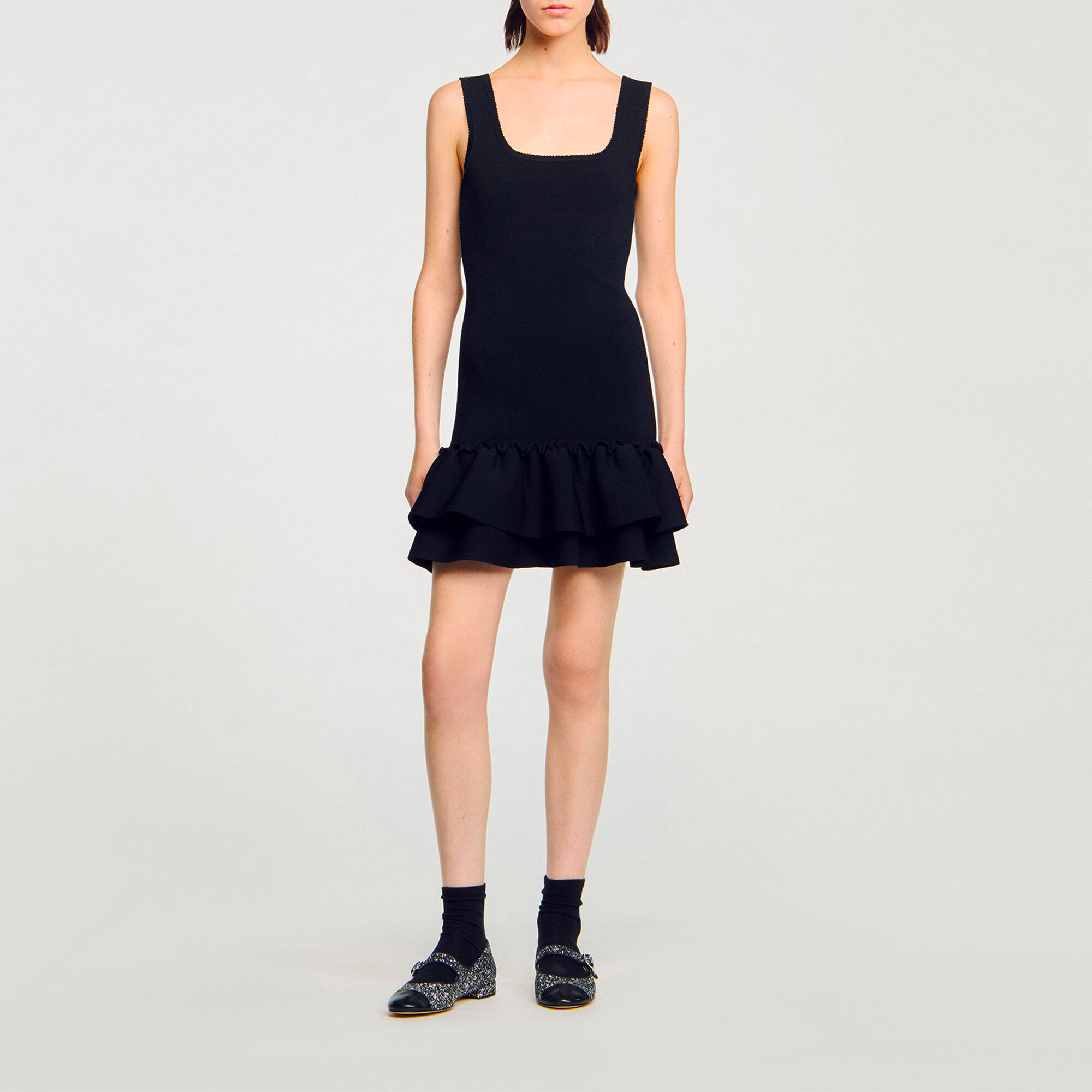 Robe courte col carr&eacute; - Femme | Sandro Paris