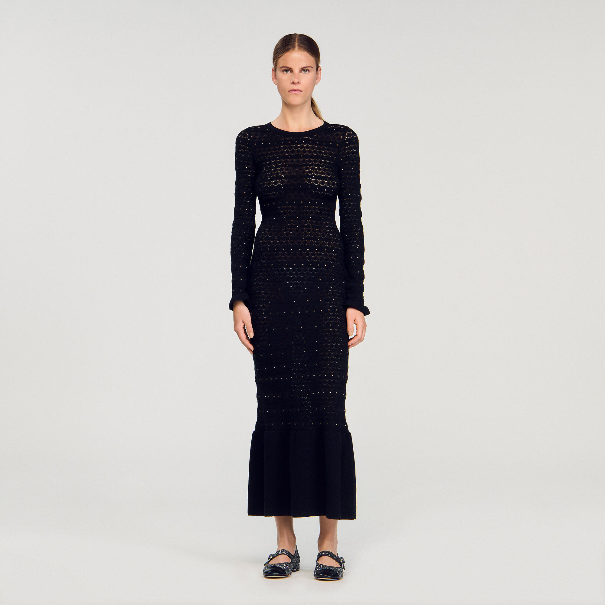 Robe longue en maille strassée