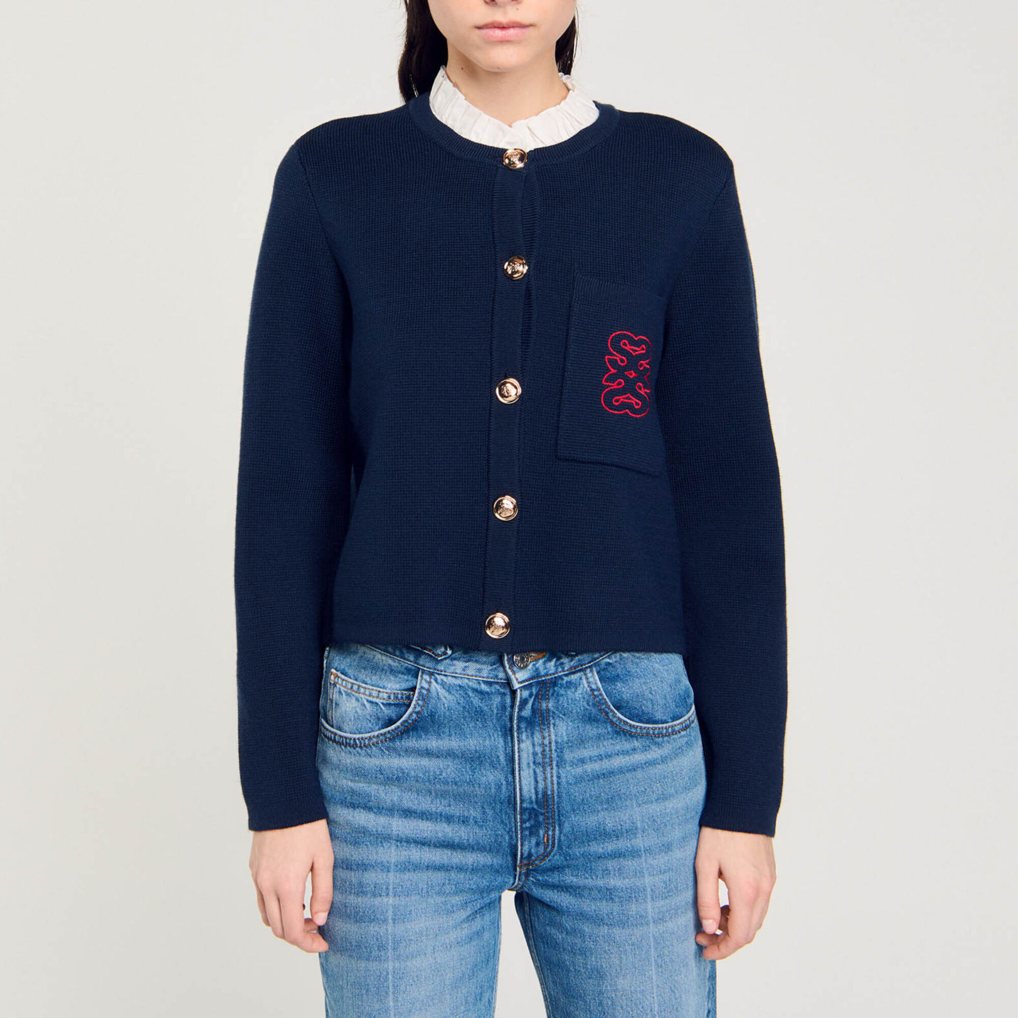 Cardigan 2 en 1 &agrave; col volant&eacute; - Femme | Sandro Paris