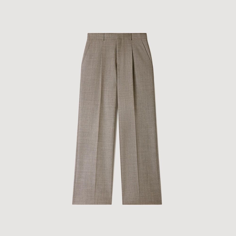 Sandro Pantalon de costume en laine – Marron – vue 6