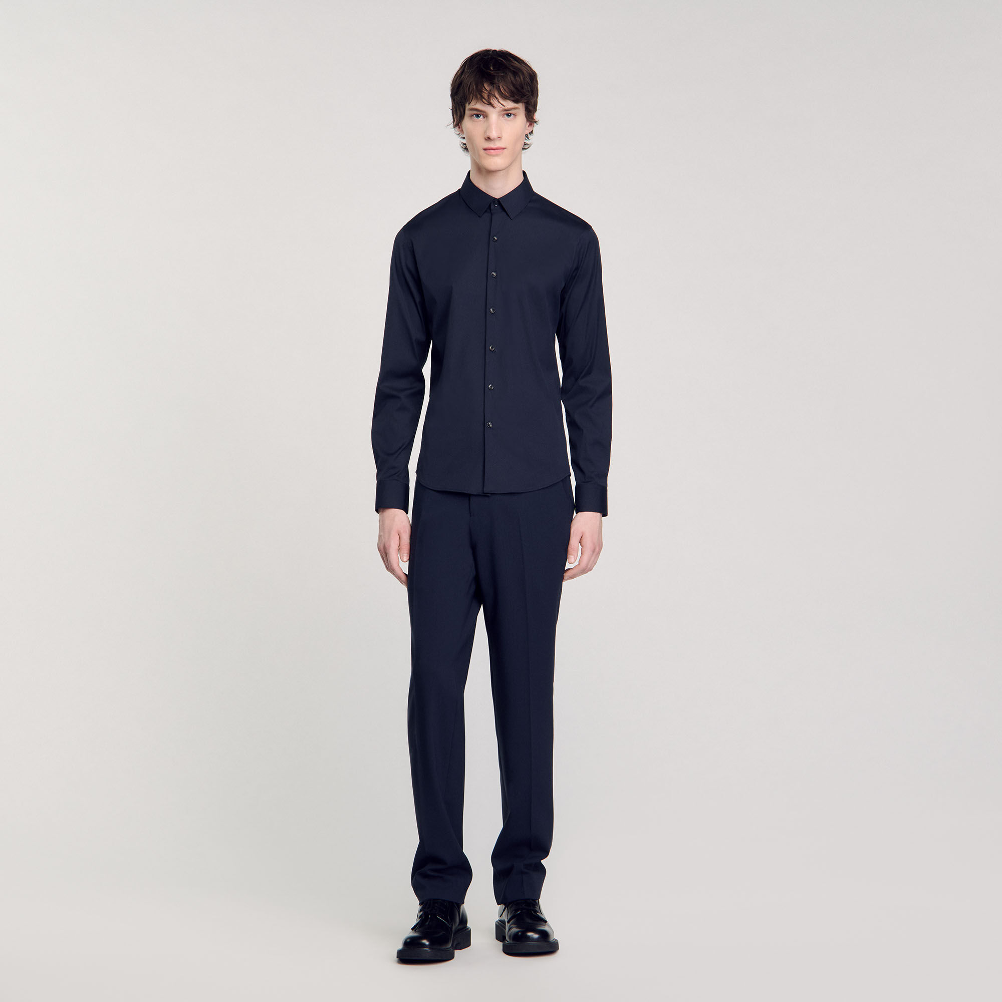 Chemise ajustee en coton stretch bleu pour homme Sandro Paris