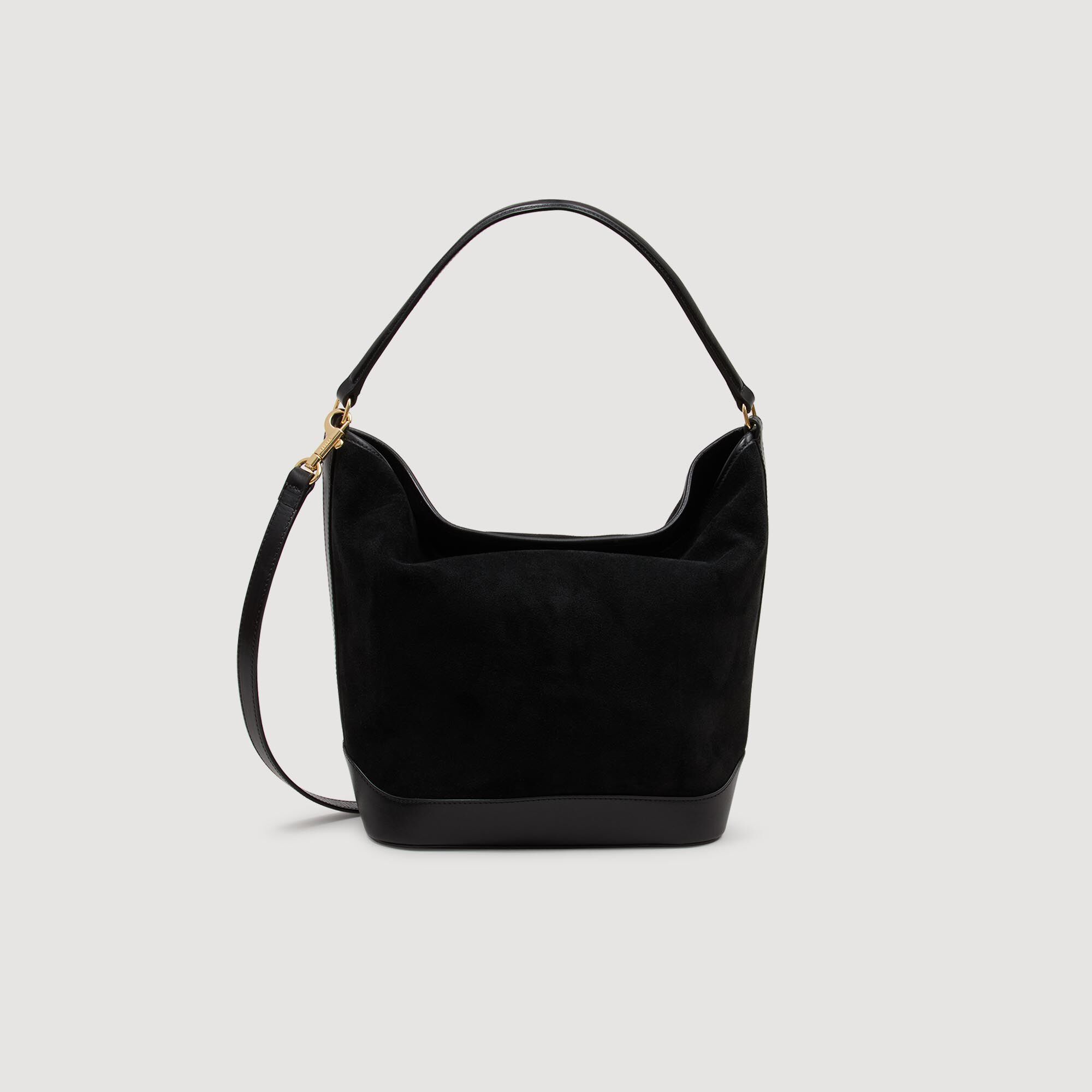 Sac seau TANGOSO en suede et cuir noir