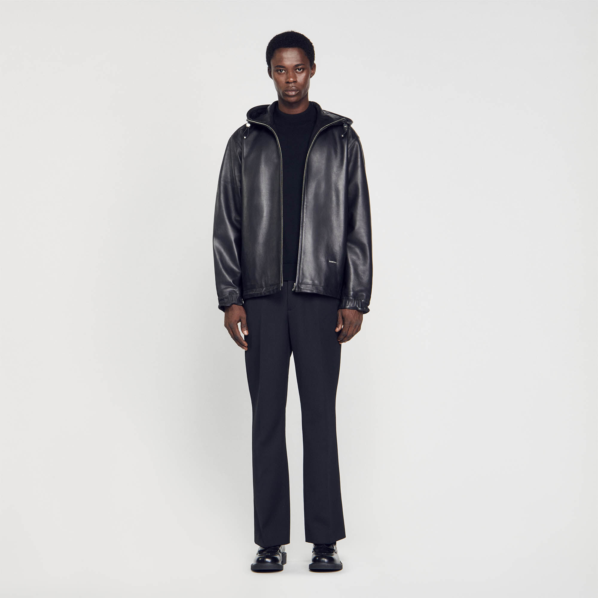 Blouson oversize en cuir gris noir pour homme Sandro Paris