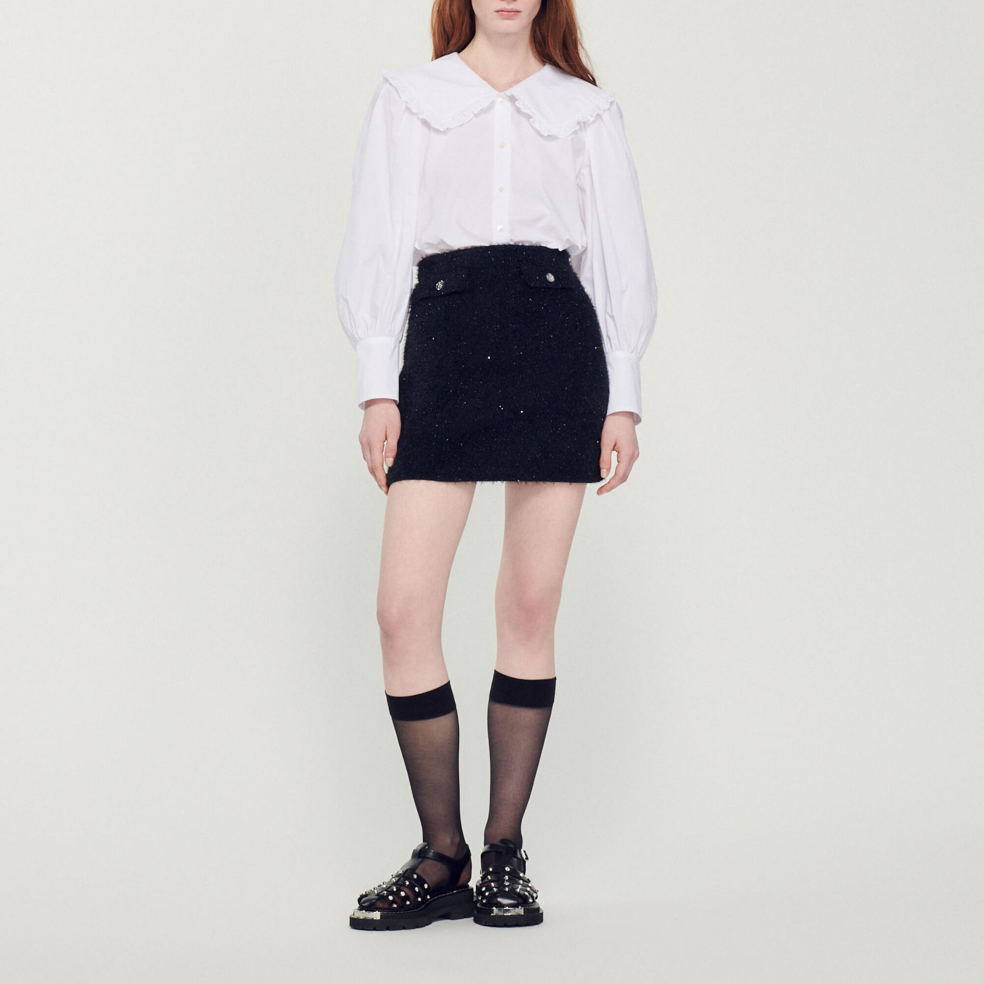 Jupe en tweed Black Gray Women Sandro Paris