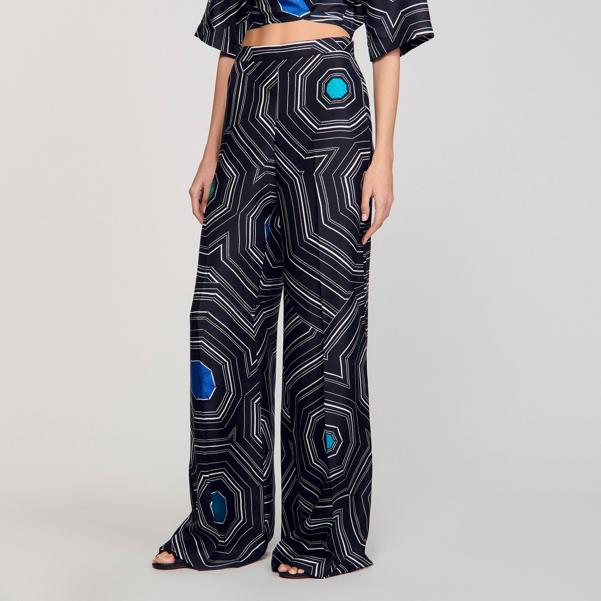 Pantalon en soie à imprimé spirales