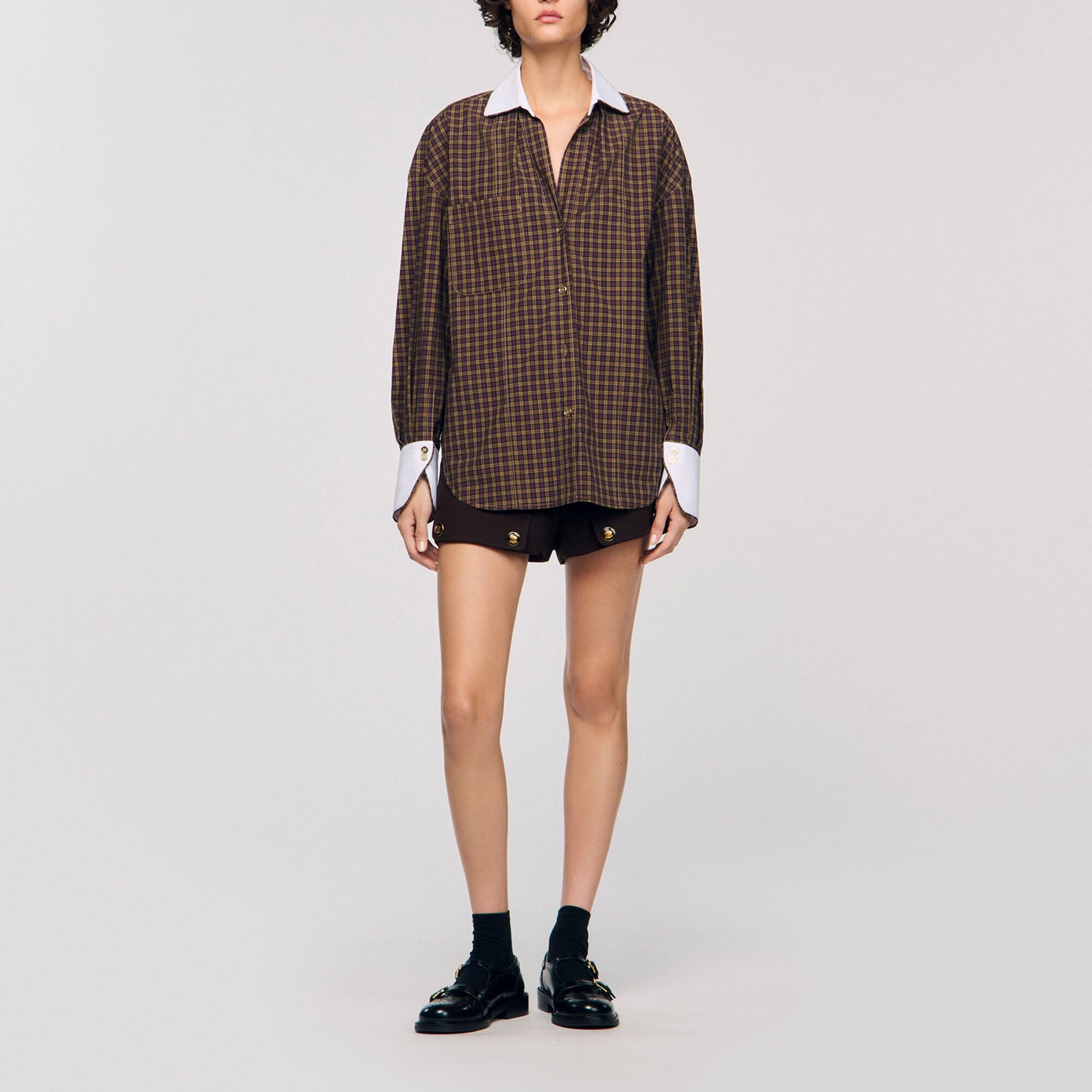 Chemise bicolore &agrave; carreaux - Femme | Sandro Paris