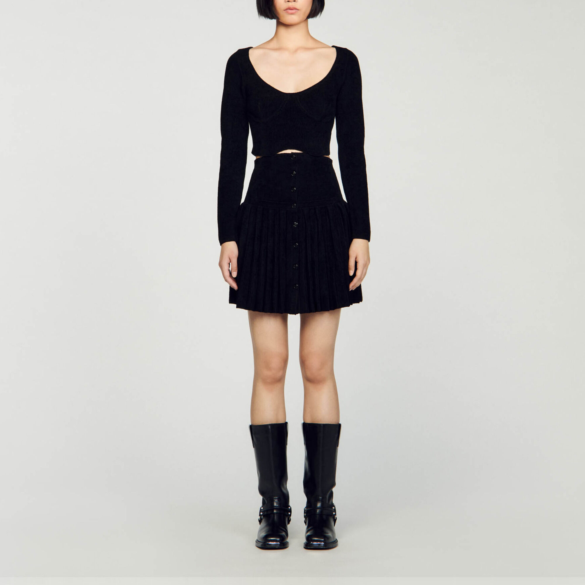 Pull court en maille velours Black Gray Women Sandro Paris