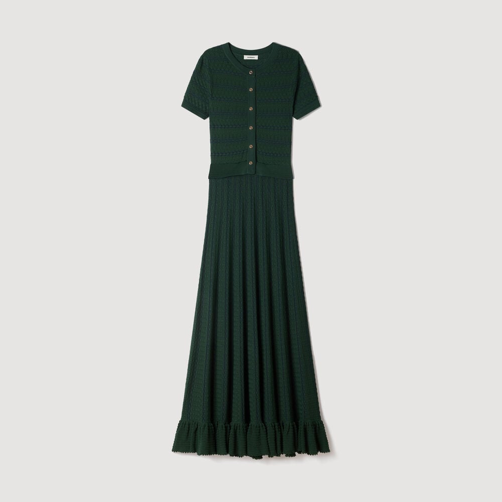 Sandro Vestido largo de punto pointelle – Verde – vista 6