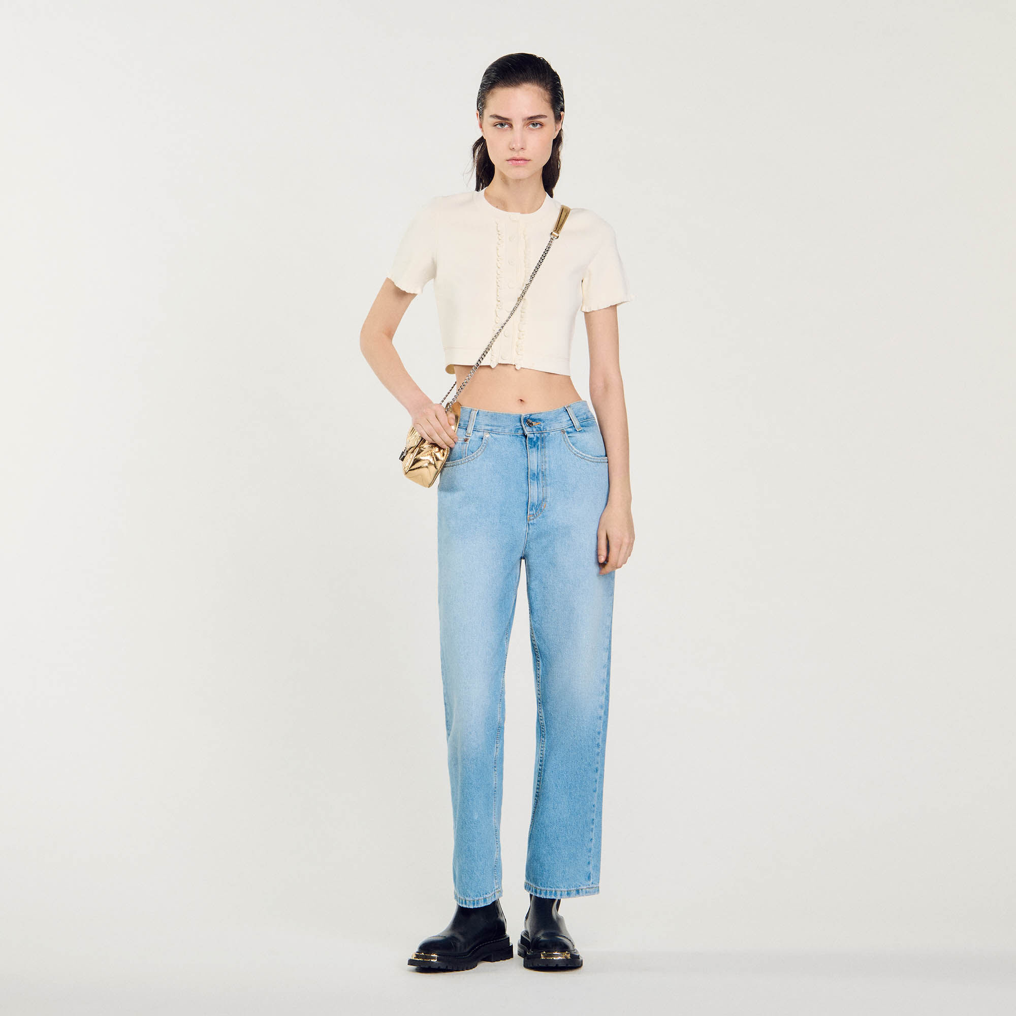 Jean droit taille basse bleu pour femme Sandro Paris