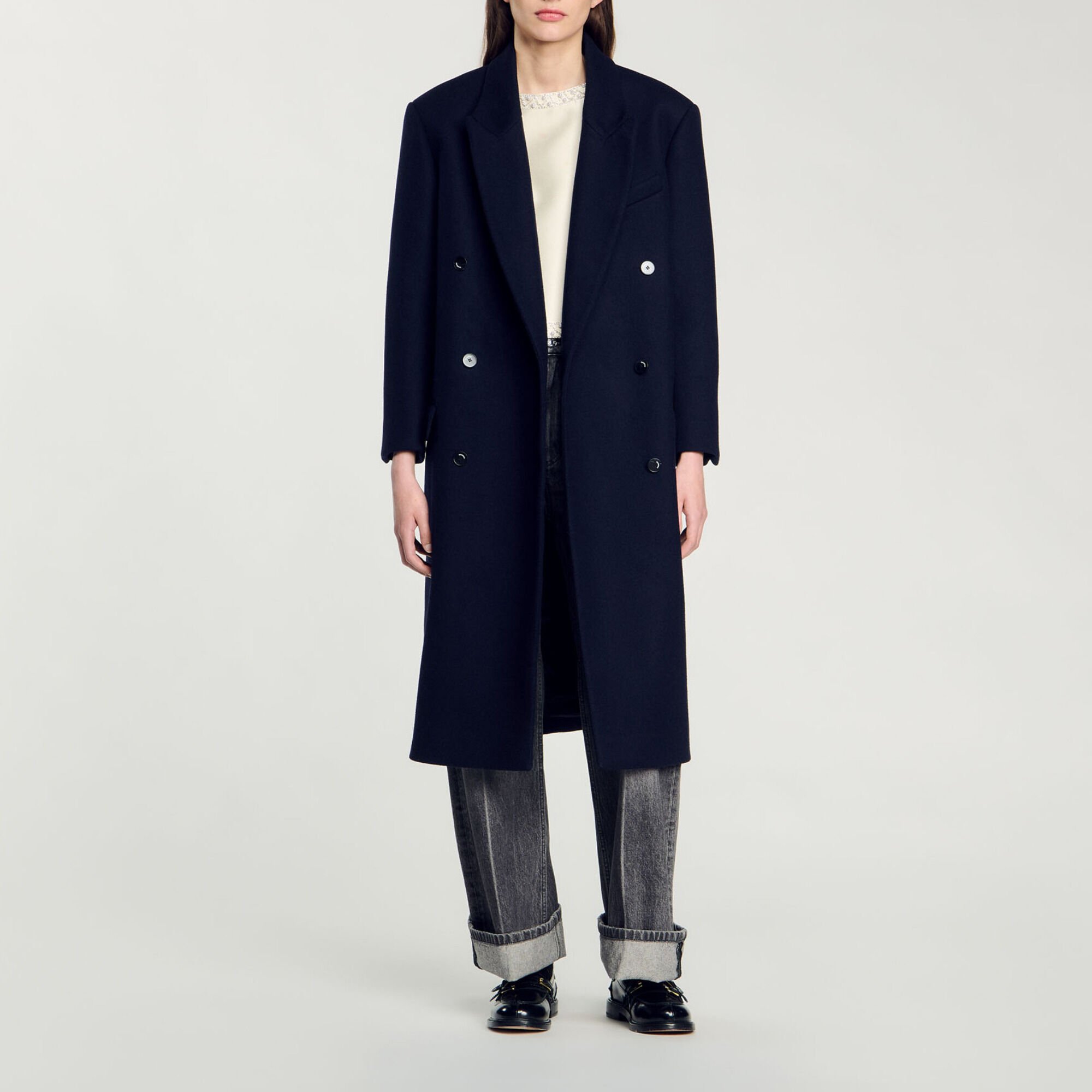 Manteau long en laine mélangée