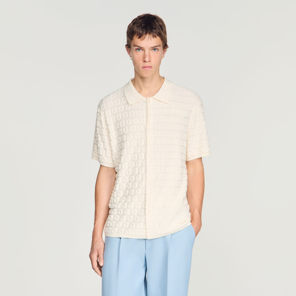 Sandro Cardigan en maille éponge – Ecru – vue 4