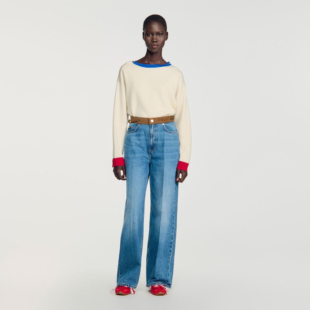 Sandro Jean droit ceinture en cuir – Bleu jean – vue 2