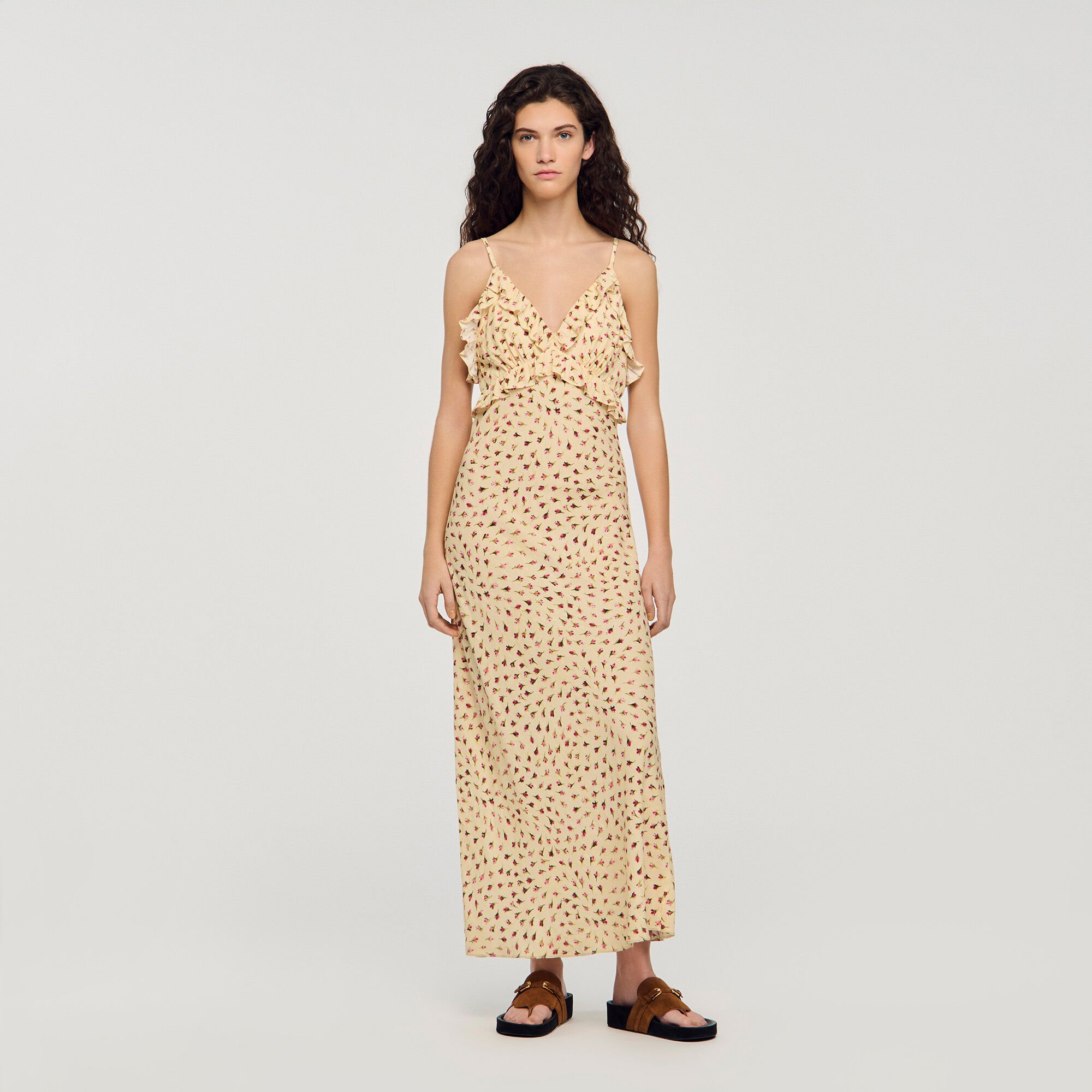 Robe longue imprim&eacute; fleur 