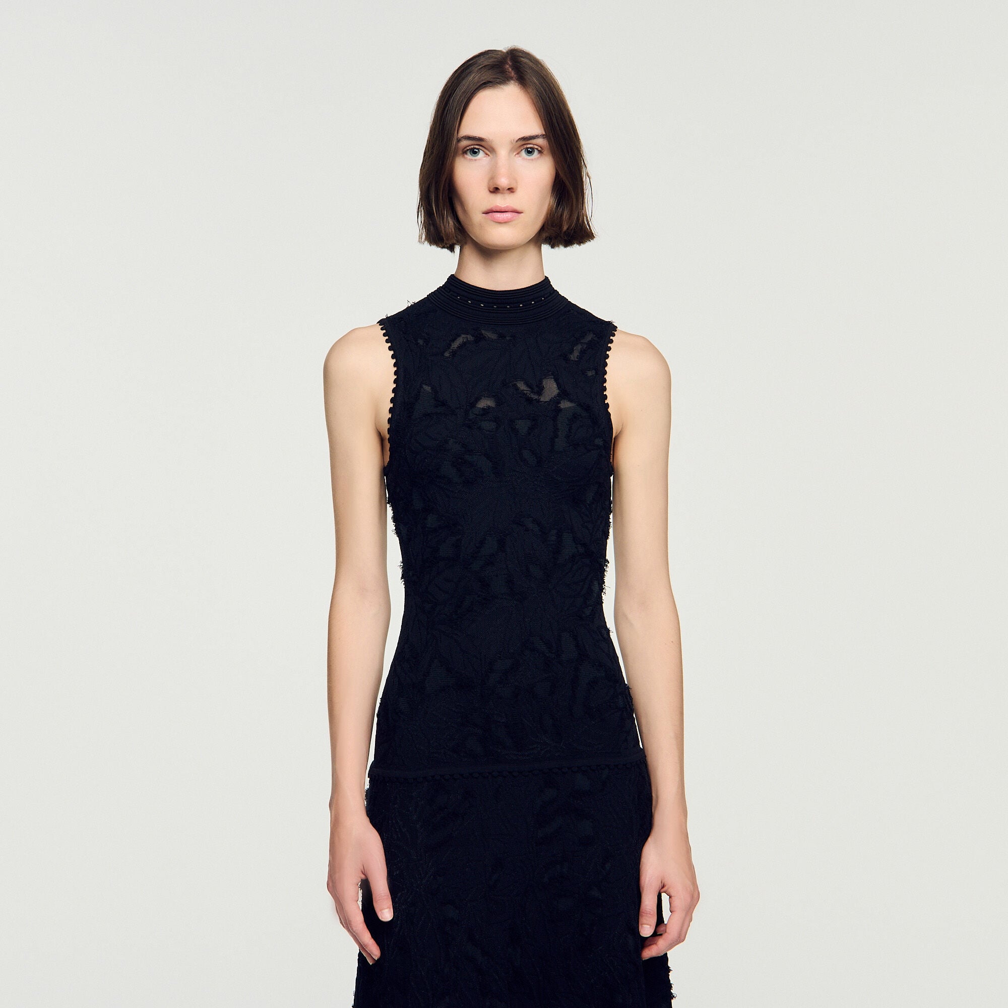 Robe longue en maille motif floral - Femme | Sandro Paris