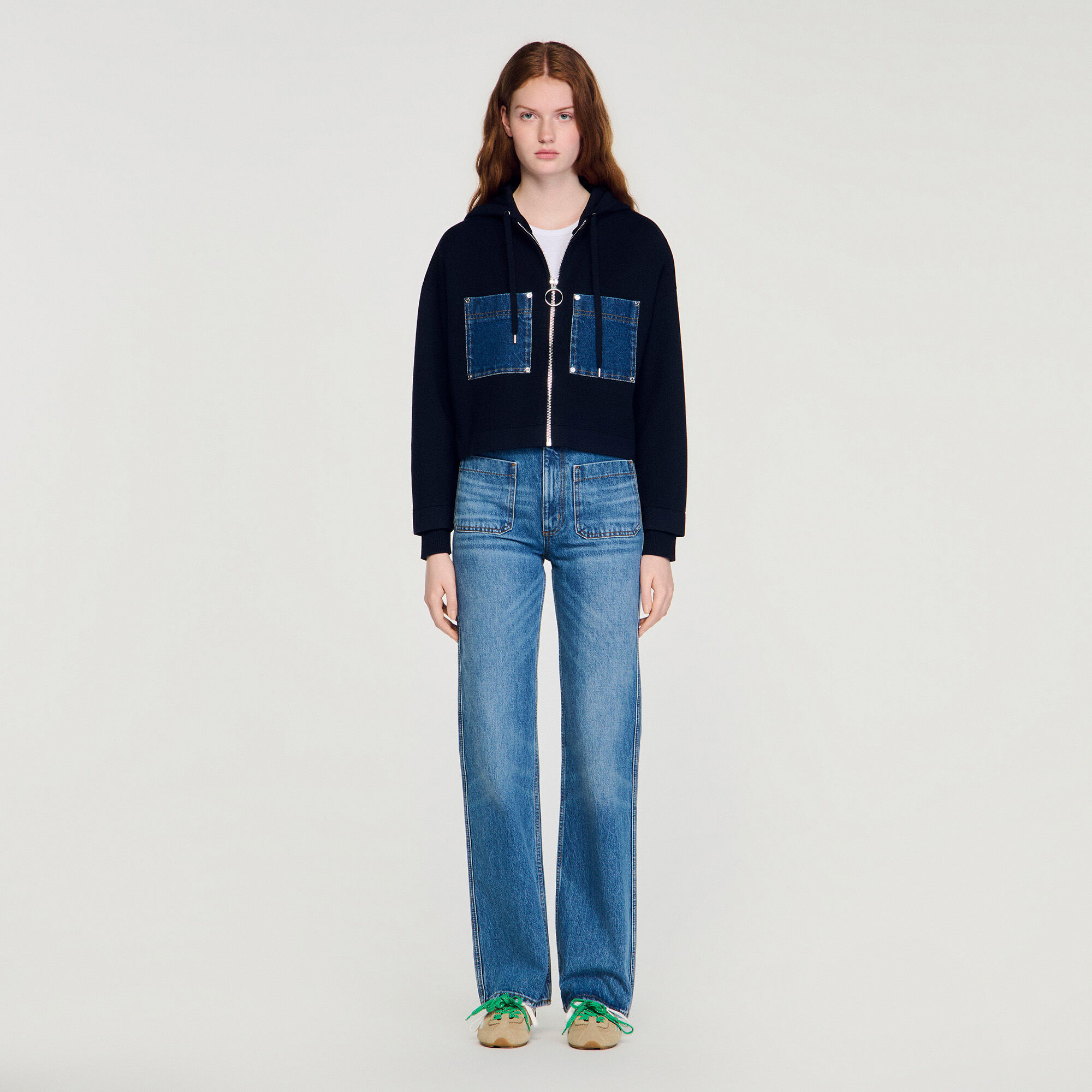 Sweatshirt en maille et denim